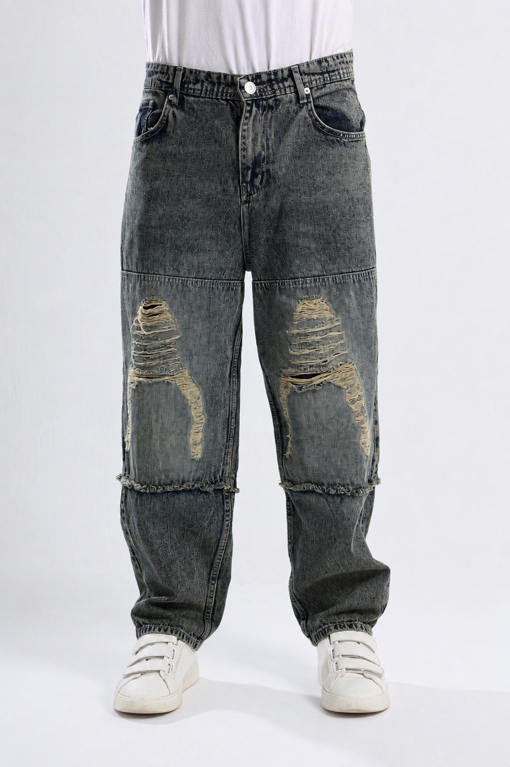 Fashion Carpenter Jeans with Distressed Leg Details (L180)